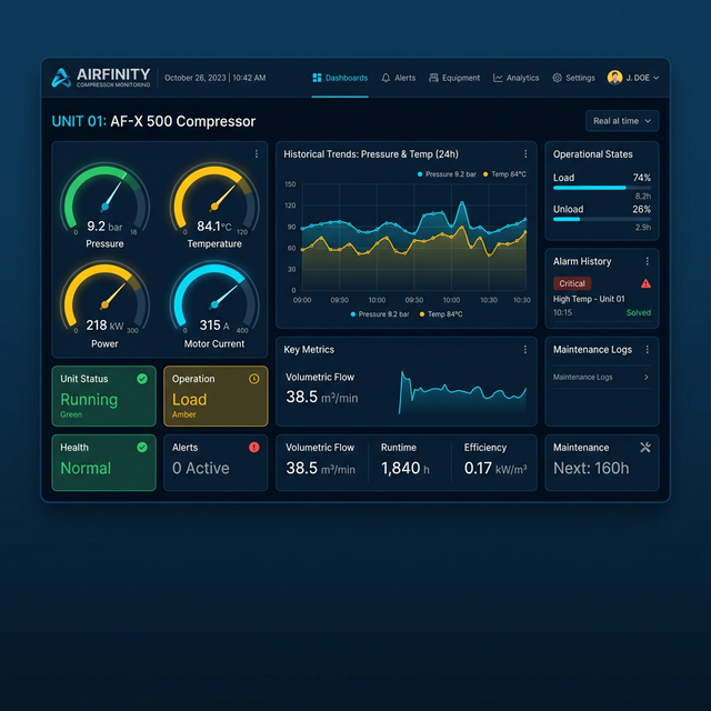 AirFinity Dashboard – Real-time compressor monitoring
